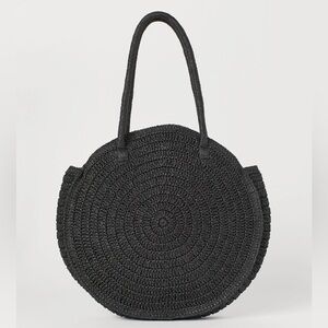 H&M Elegant Black Woven Tote Bag